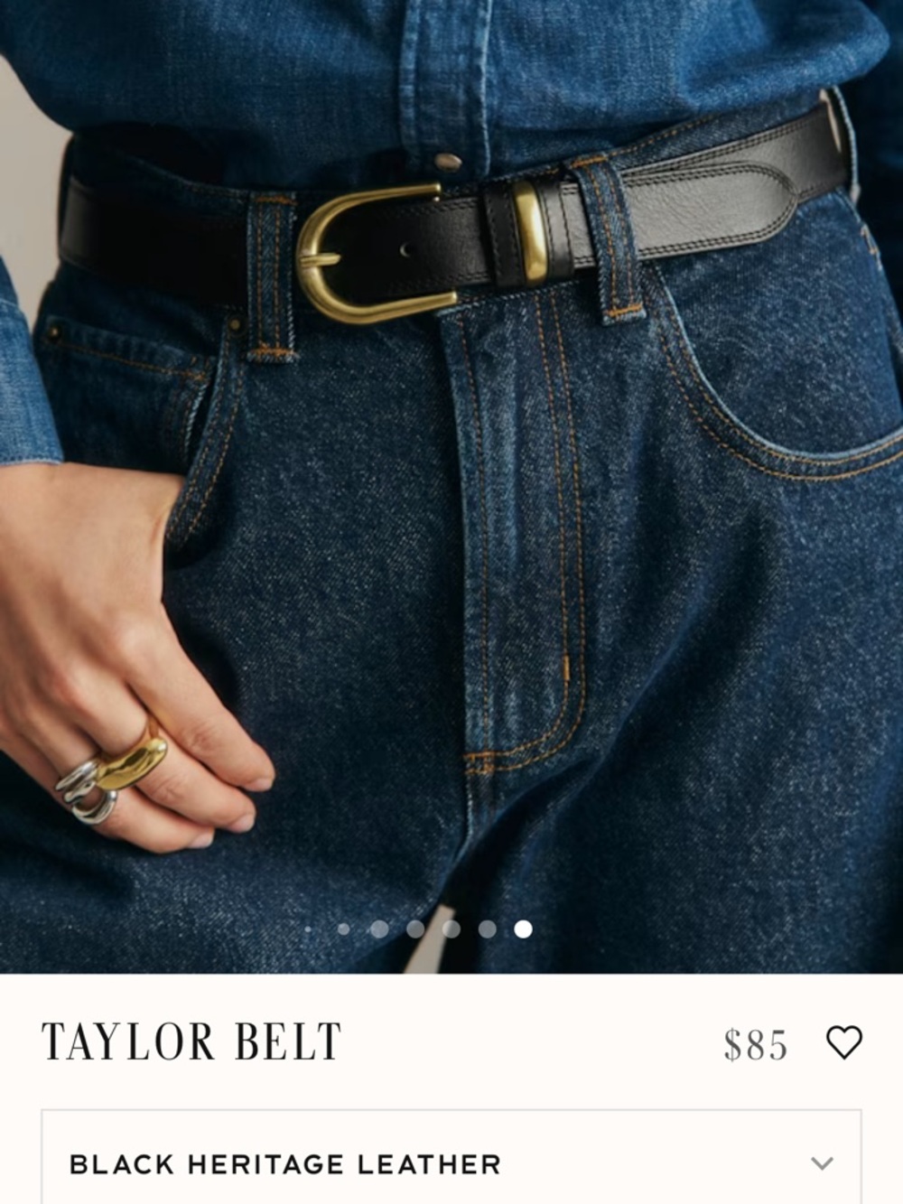 Sezane Black Leather Belt with Gold Buckle